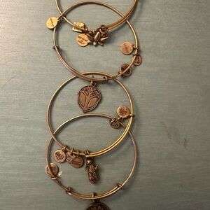 Set of 4 Alex and Ani Bangle Bracelets - Mom, Tree of Life, Otter, & Lotus